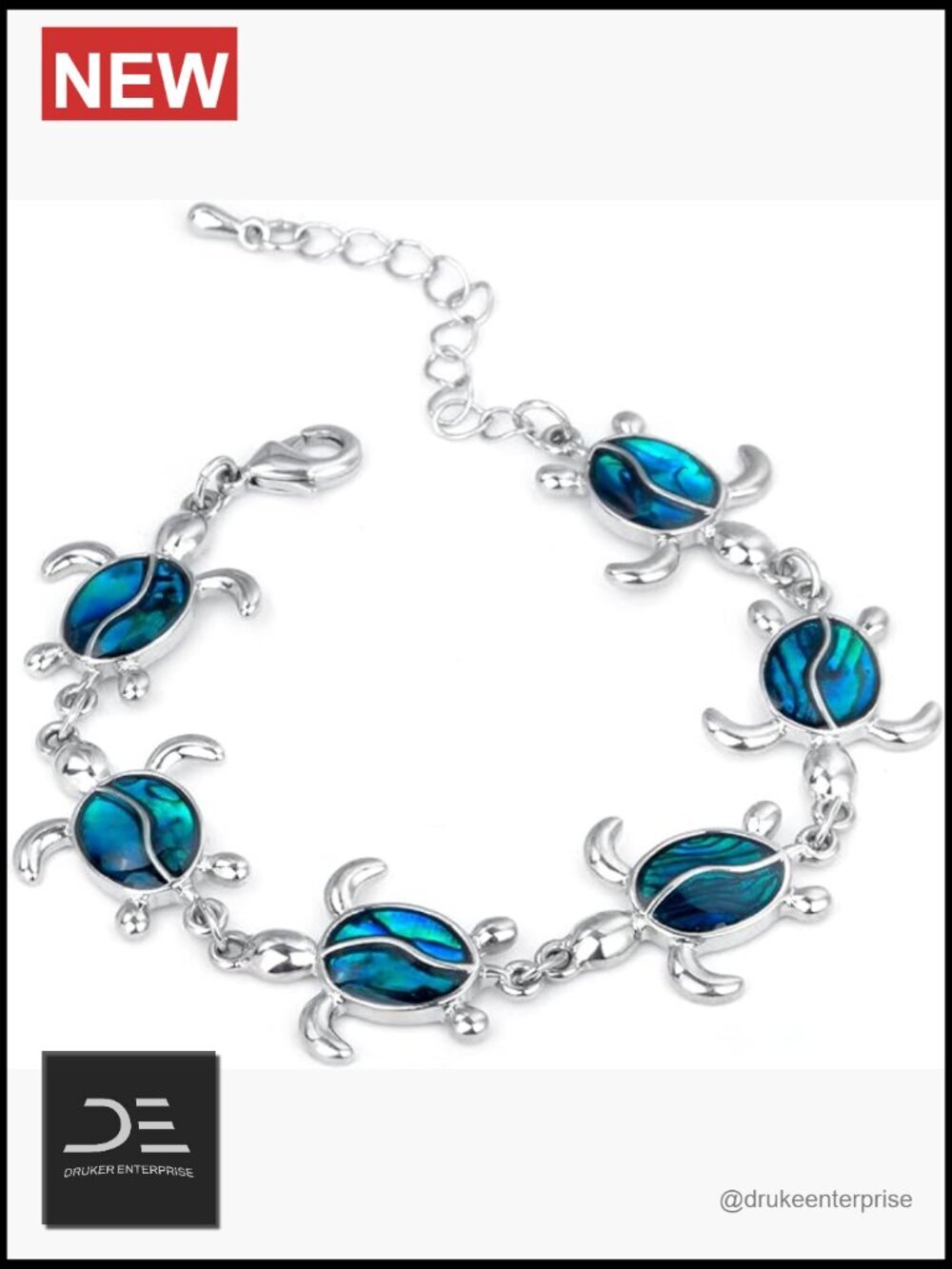 Silver Plated Sea Turtle Anklet Bracelet Abalone Shell Adjustable